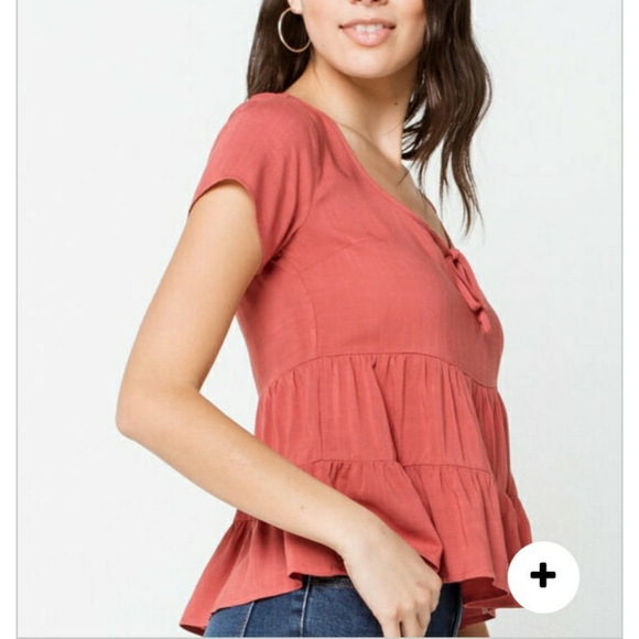 Nwt!  Mauve Solid Tier Babydoll Top - Picture 2 of 5